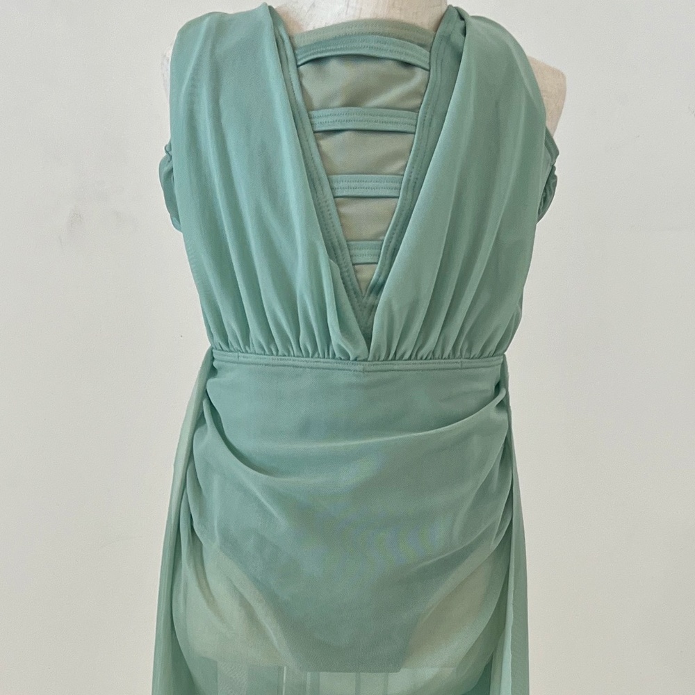 Dance Costume - CH MED Mint Green with long mesh back skirt